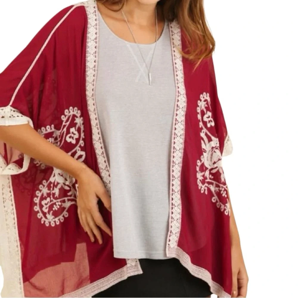 Etched Cranberry Embroidered Cardigan, Size S/M New - Picture 3 of 5